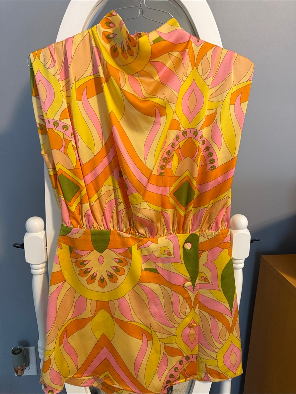 Karlie Strapless Retro Geo Print Dress in Yellow, Pink & Green